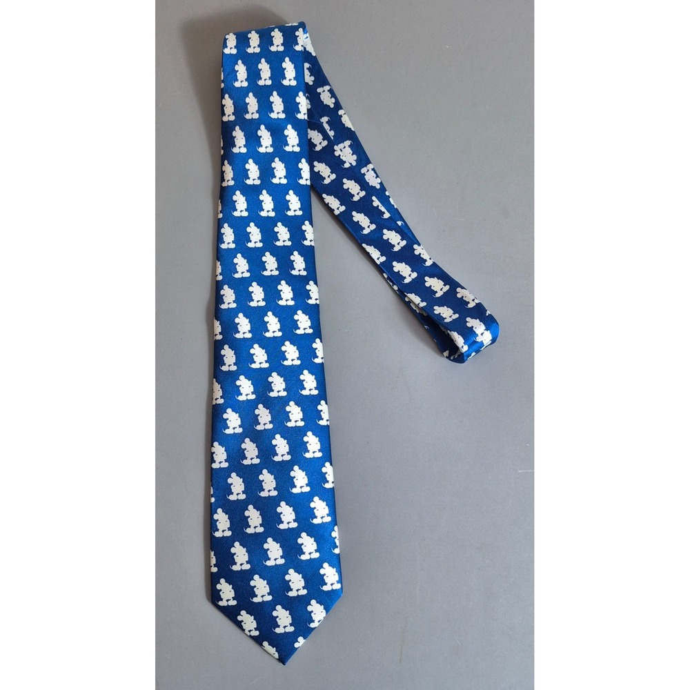 Disney Parks Mickey Mouse Silk Tie Blue White 56" x 3.75"